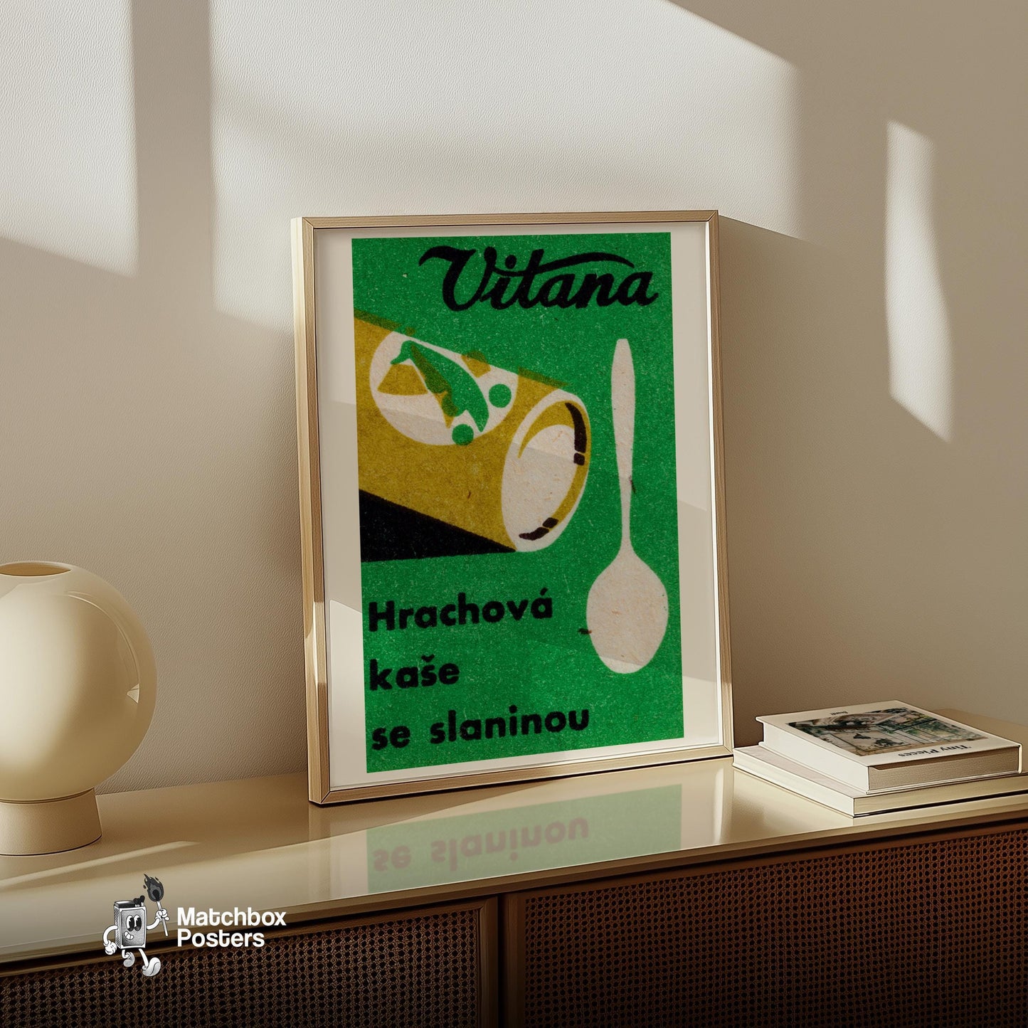 Canned Food Spoon - vintage matchbox label print - size comparison