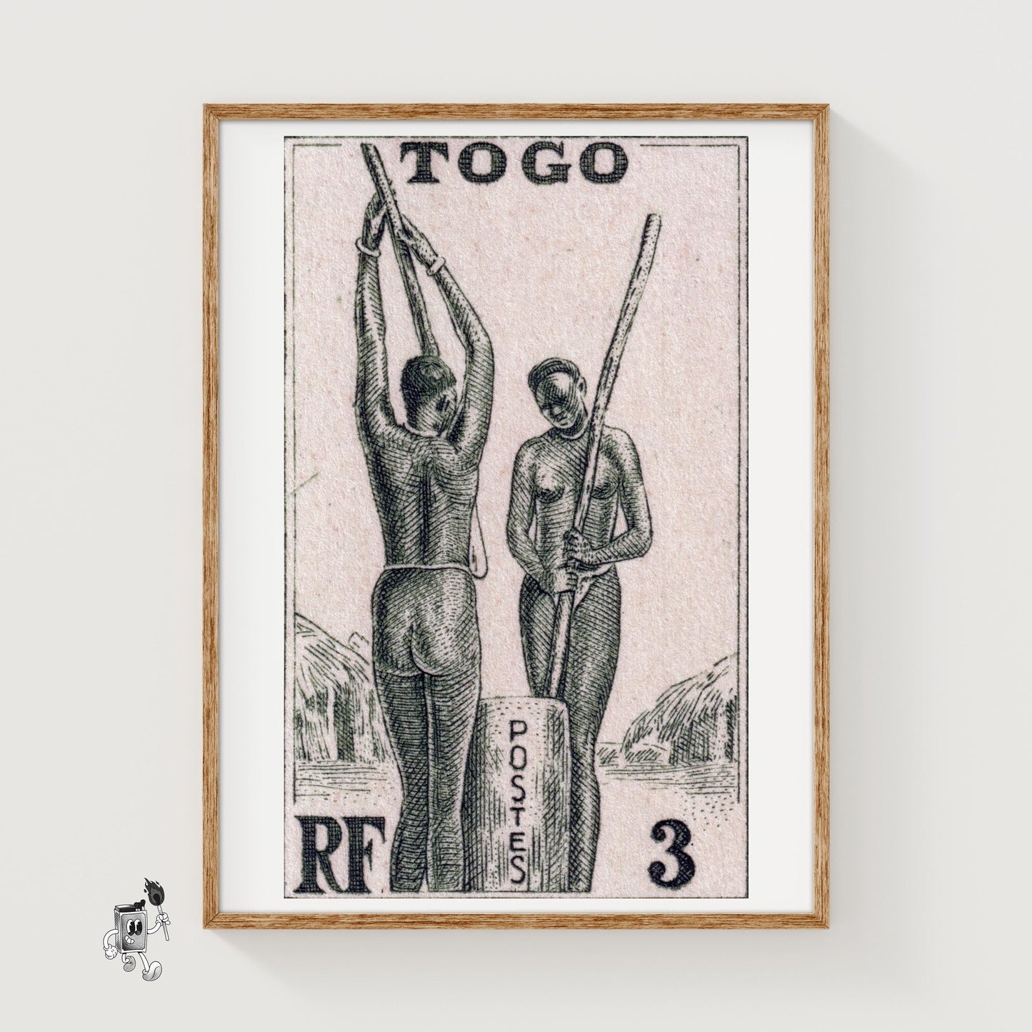 Pounding Grain - vintage matchbox label print