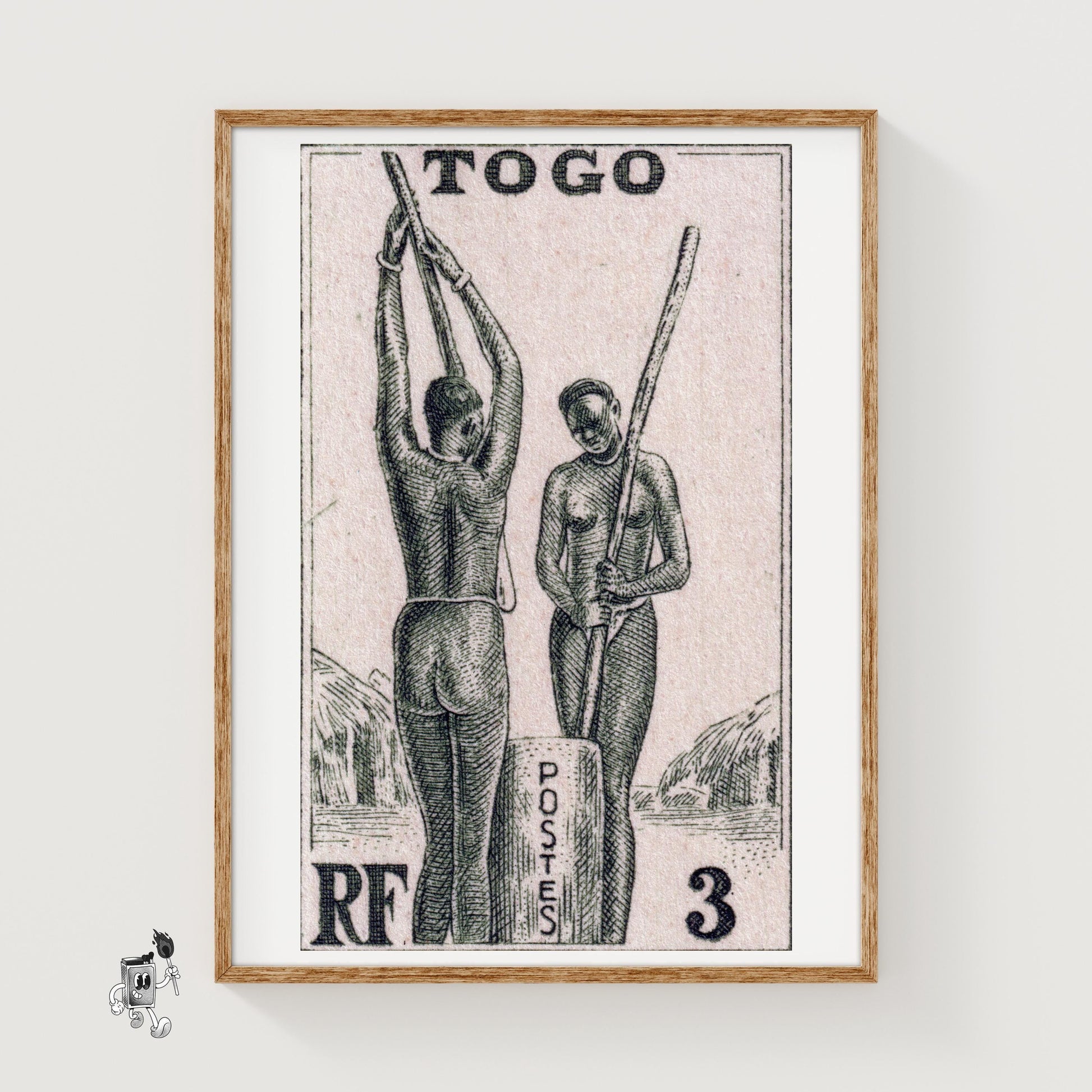 Pounding Grain - vintage matchbox label print