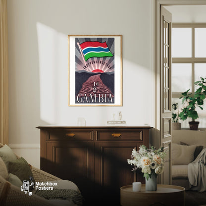 Gambia Independance - vintage matchbox label print - living room mockup