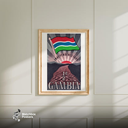 Gambia Independance - vintage matchbox label print - bedroom mockup