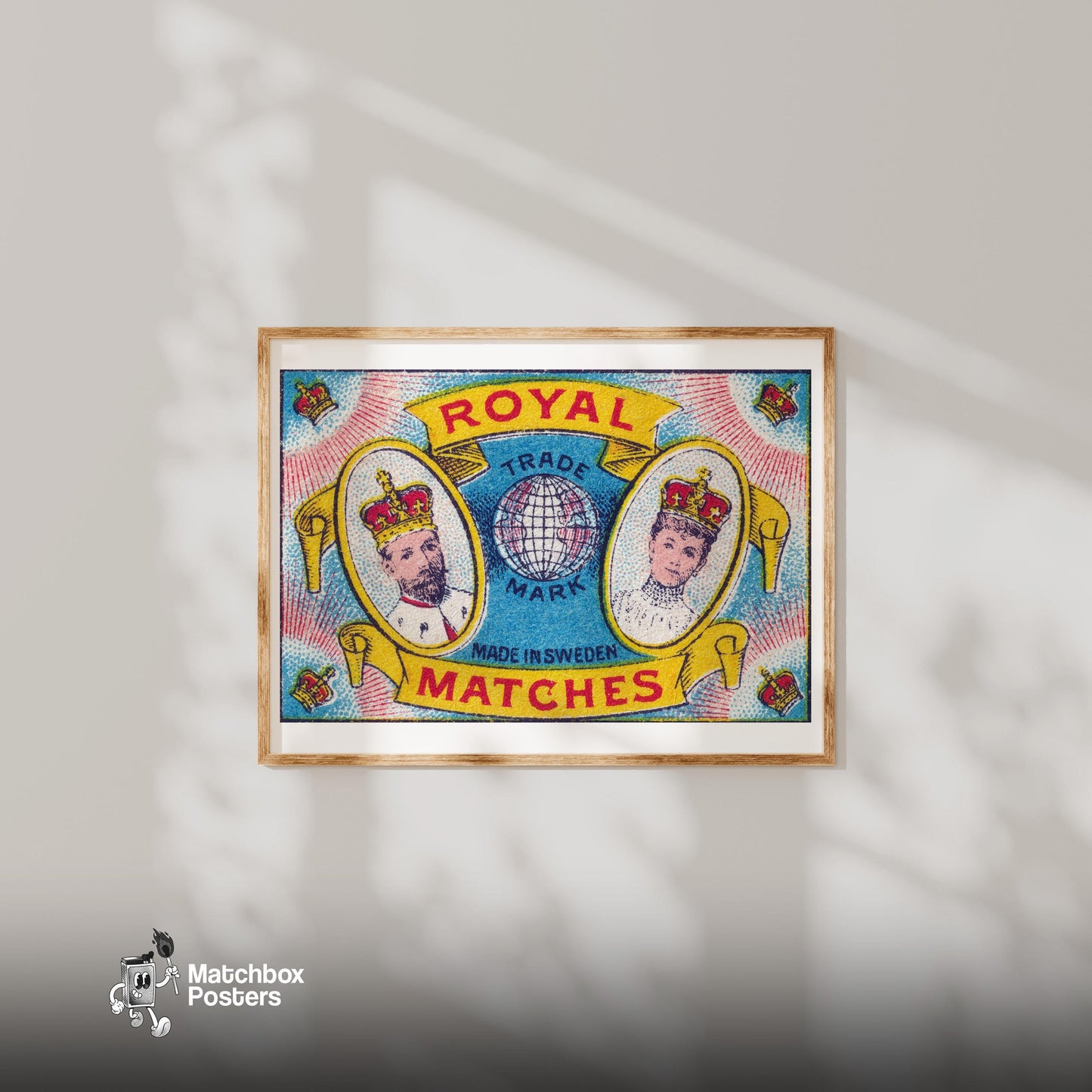 Royal Couple - vintage matchbox label print - bedroom mockup