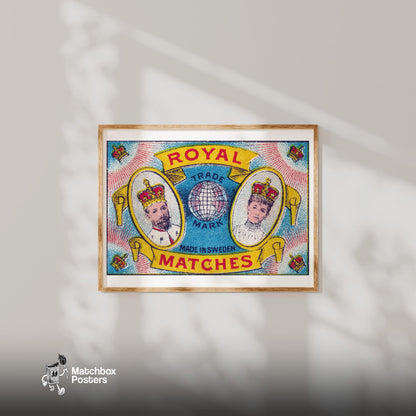 Royal Couple - vintage matchbox label print - bedroom mockup