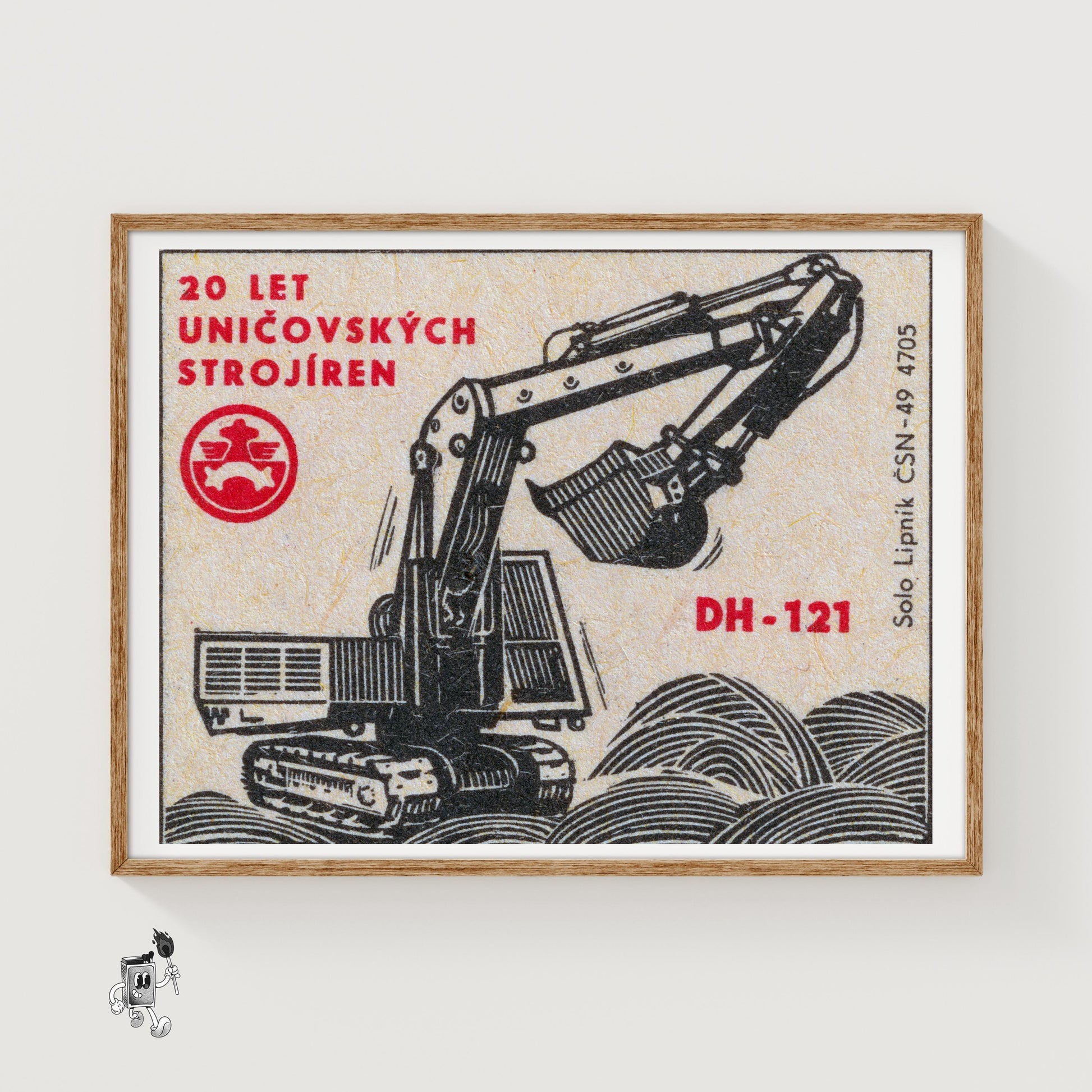 Excavator - vintage matchbox label print