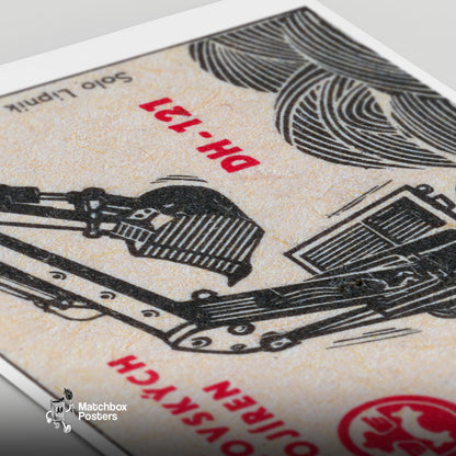 Excavator - vintage matchbox label print - close-up detail