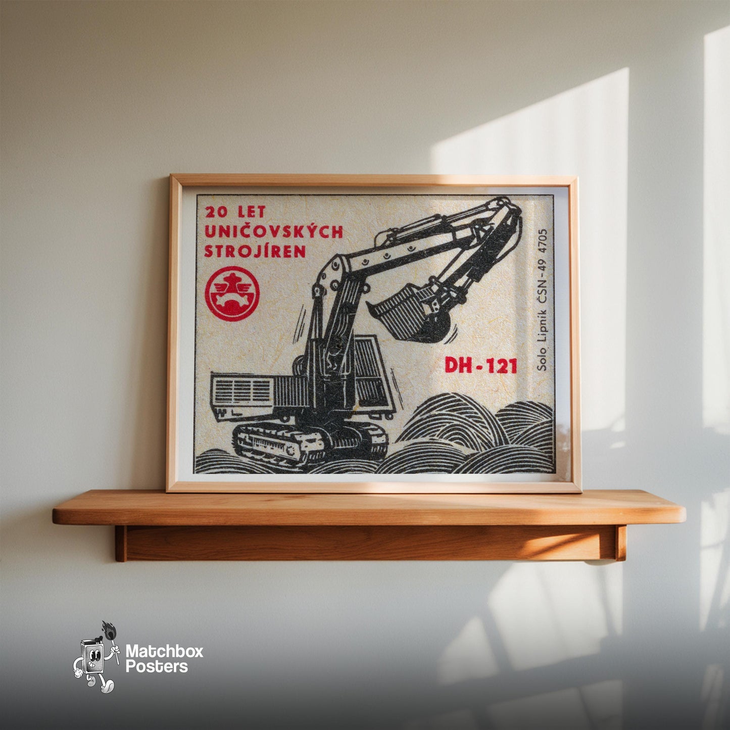 Excavator - vintage matchbox label print - size comparison