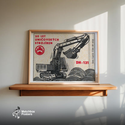 Excavator - vintage matchbox label print - size comparison