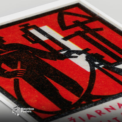 Firefighter - vintage matchbox label print - close-up detail