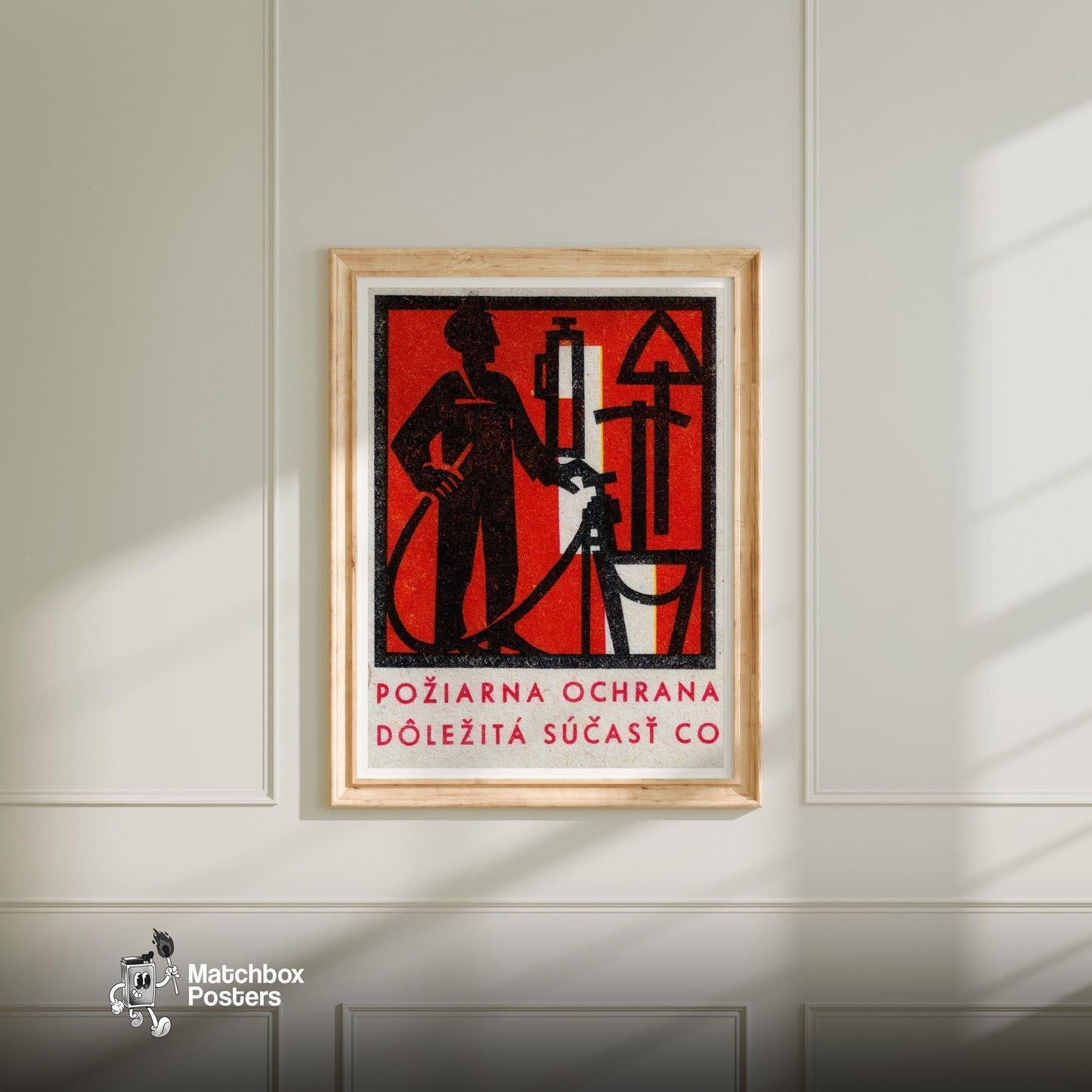 Firefighter - vintage matchbox label print - bedroom mockup