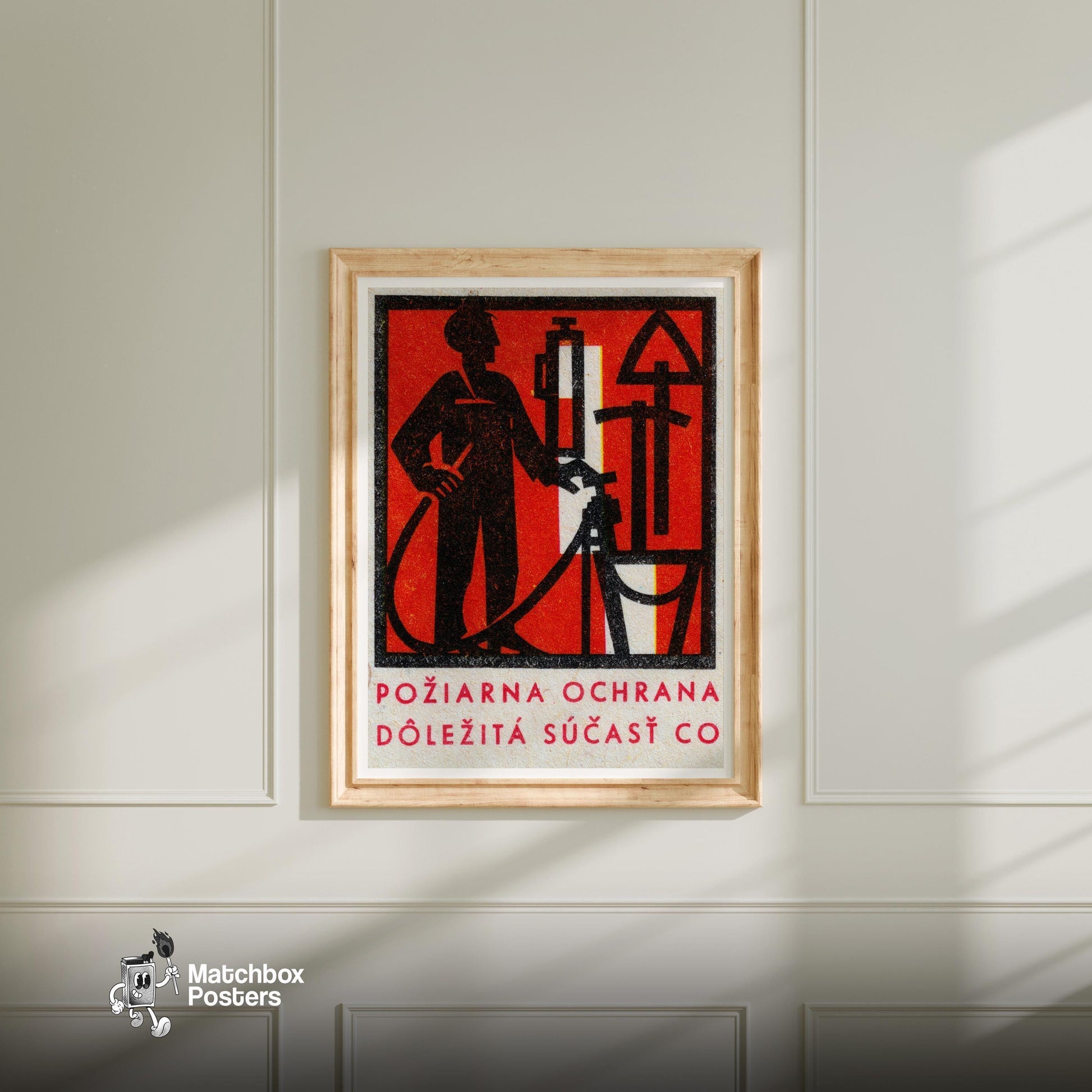 Firefighter - vintage matchbox label print - bedroom mockup