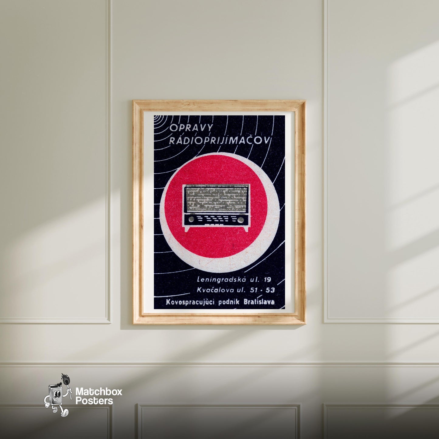 Vintage Radio - vintage matchbox label print - bedroom mockup