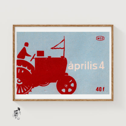Red Tractor - vintage matchbox label print