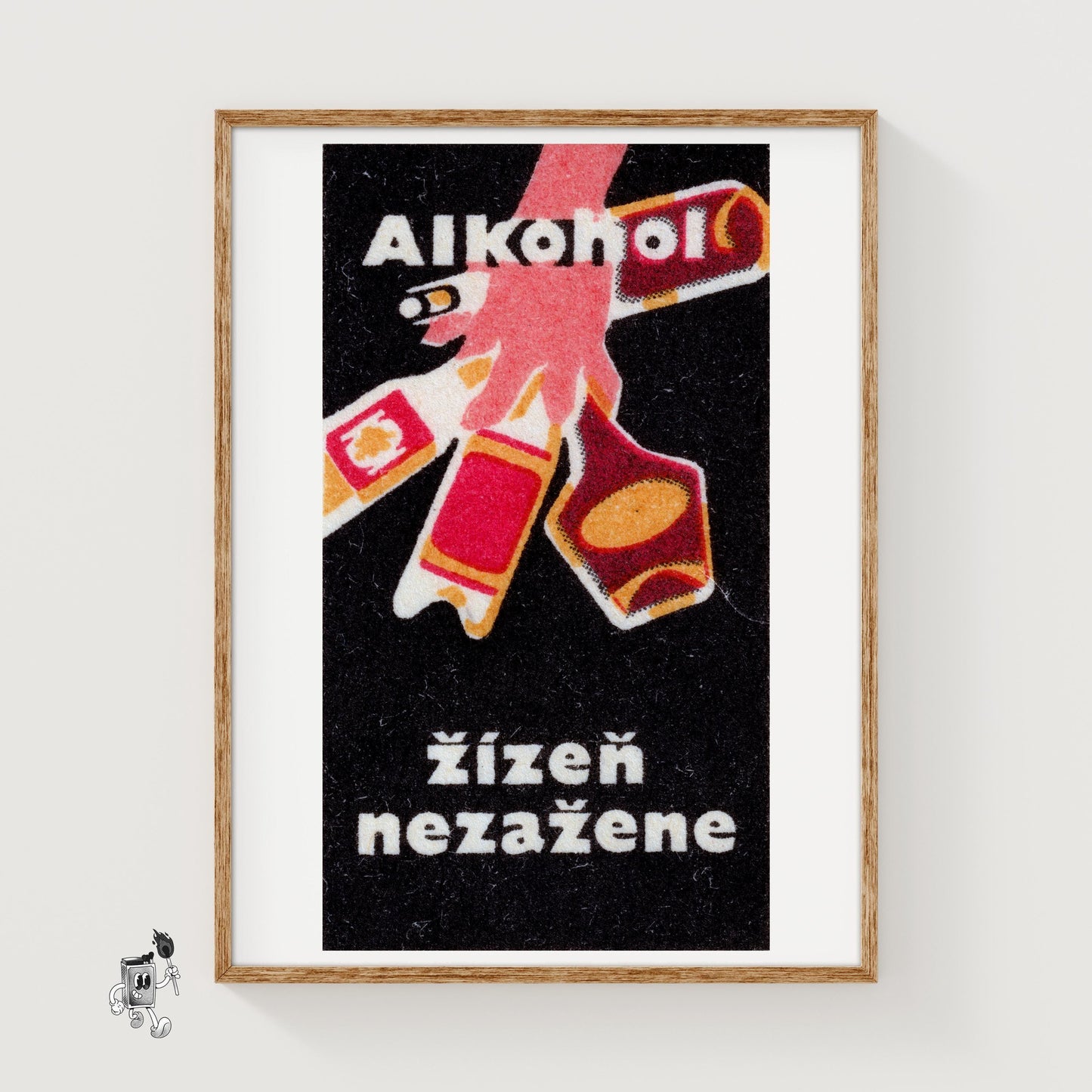 Hand Holding Alcohol Bottles - vintage matchbox label print