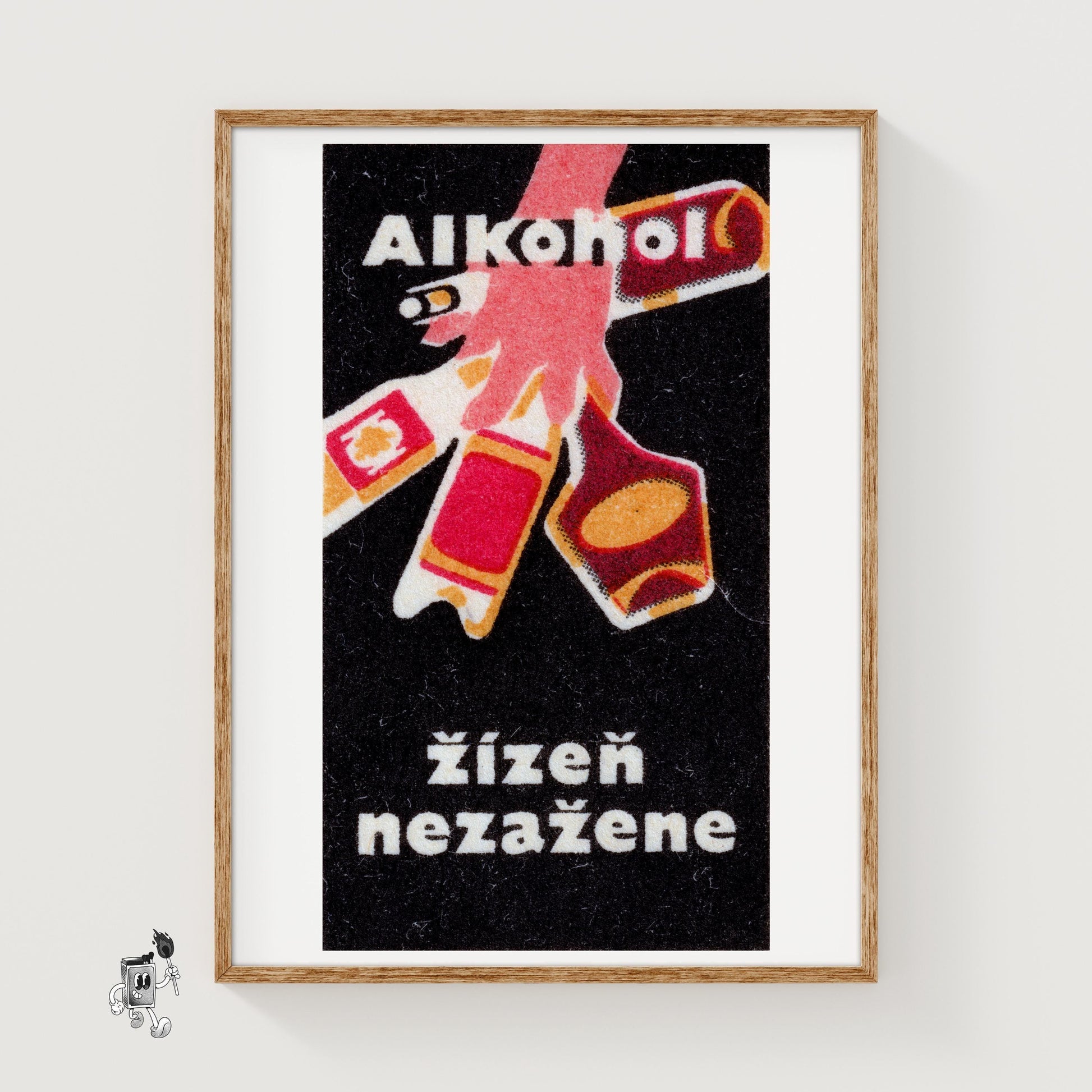 Hand Holding Alcohol Bottles - vintage matchbox label print
