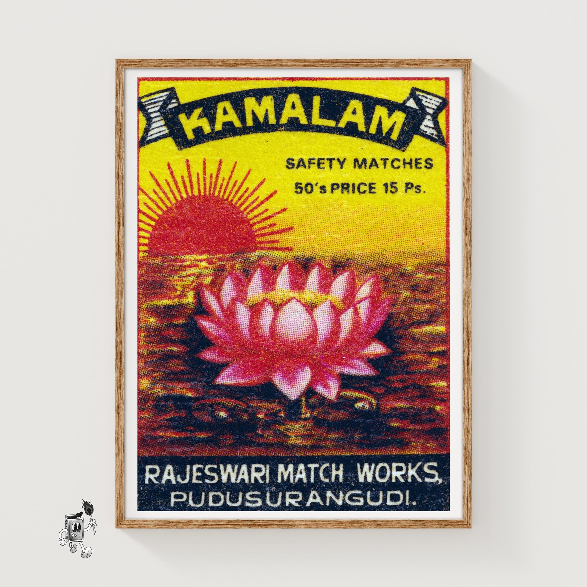 Pink Lotus - vintage matchbox label print