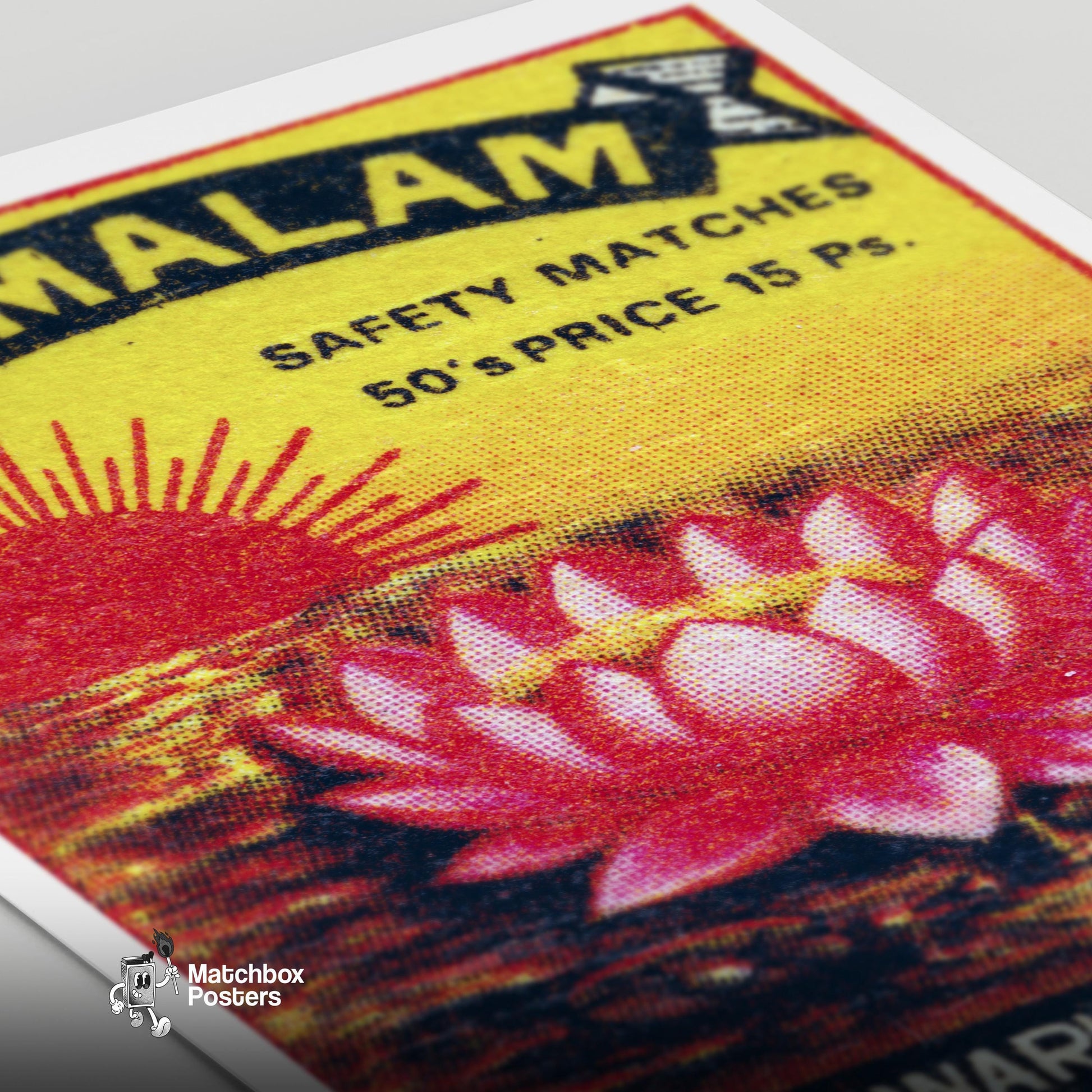Pink Lotus - vintage matchbox label print - close-up detail