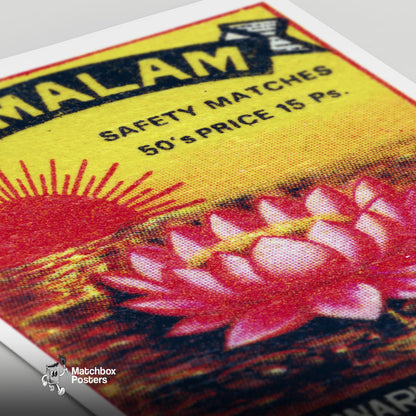 Pink Lotus - vintage matchbox label print - close-up detail