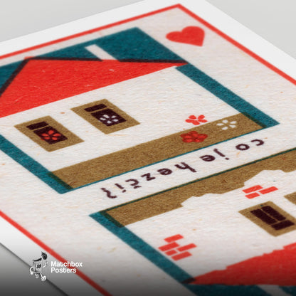House - vintage matchbox label print - close-up detail
