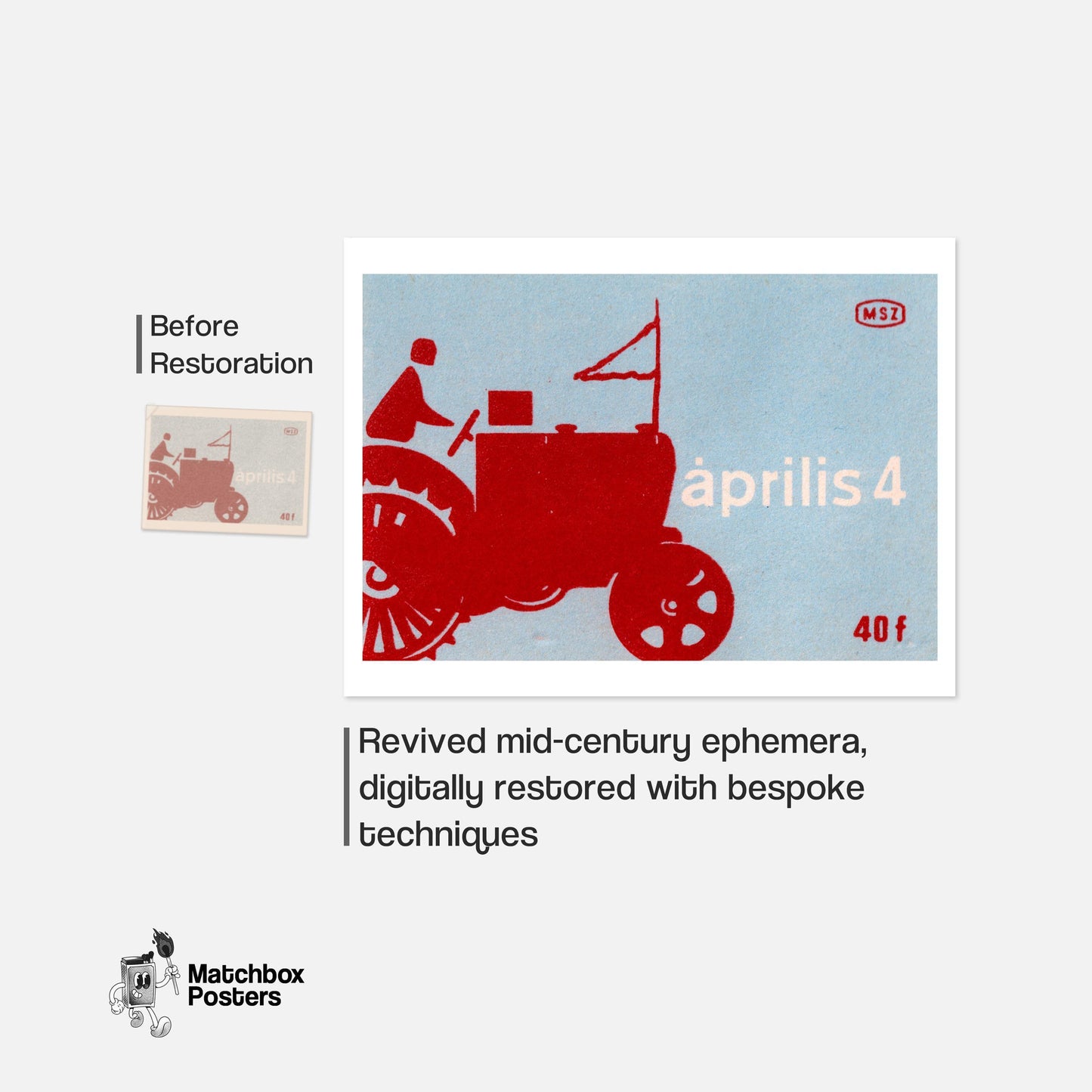 Red Tractor - vintage matchbox label print - framed wall art preview