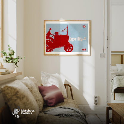 Red Tractor - vintage matchbox label print - living room mockup