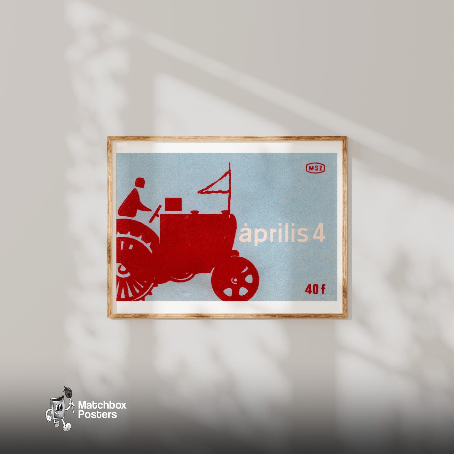 Red Tractor - vintage matchbox label print - bedroom mockup