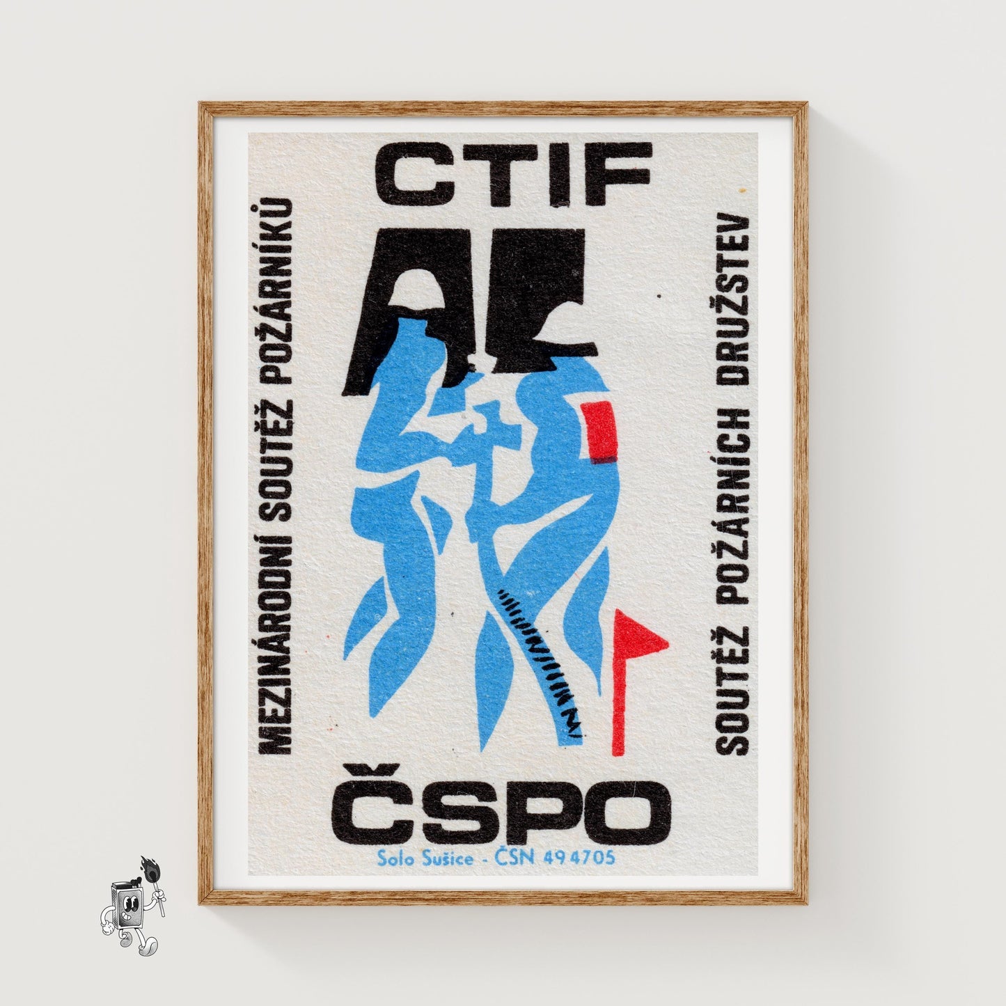 Blue Silhouette Of A Firefighter - vintage matchbox label print