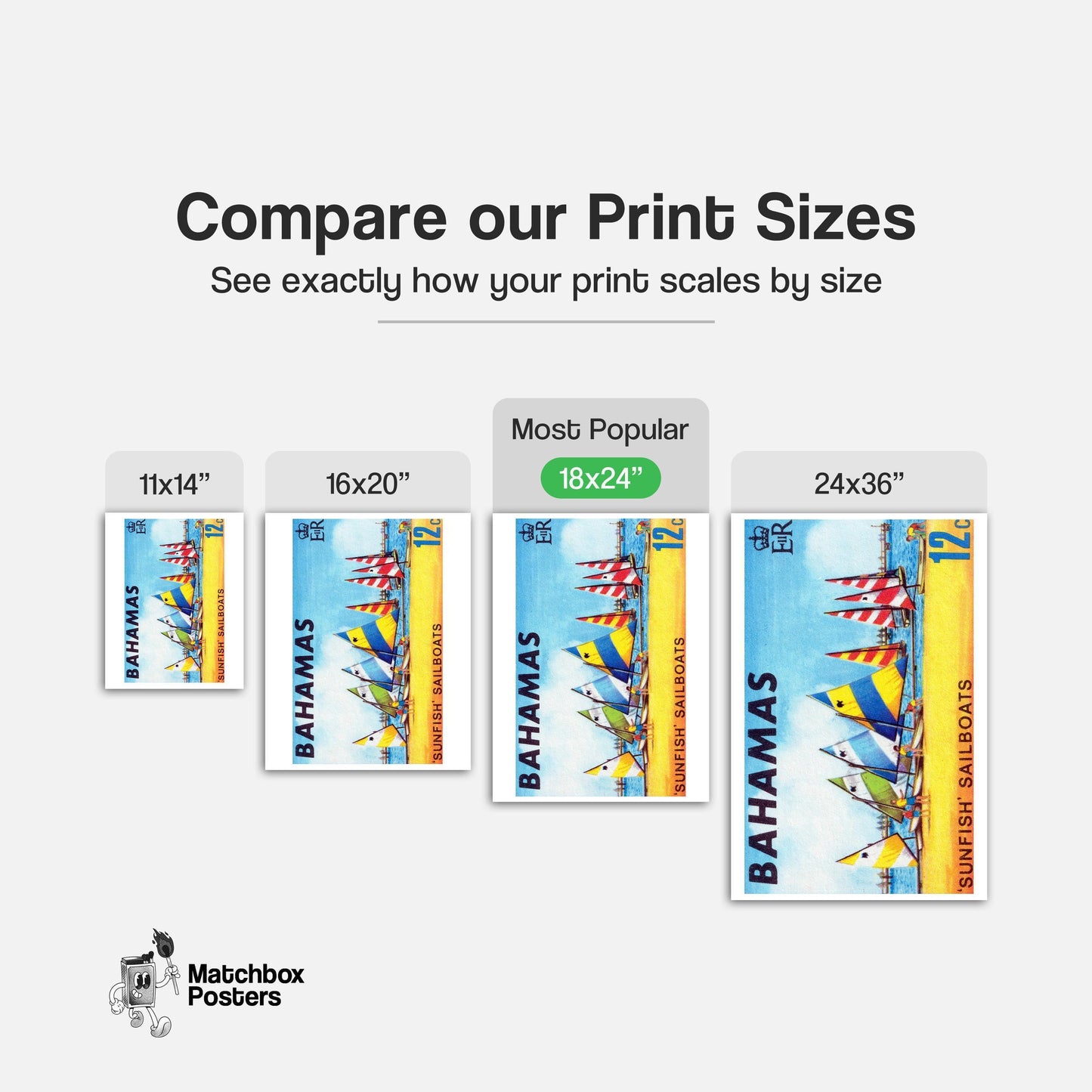 Colorful Sailboats - vintage matchbox label print - gallery wall preview