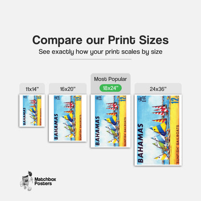 Colorful Sailboats - vintage matchbox label print - gallery wall preview