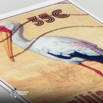 Mycteria Ibis - vintage matchbox label print - close-up detail