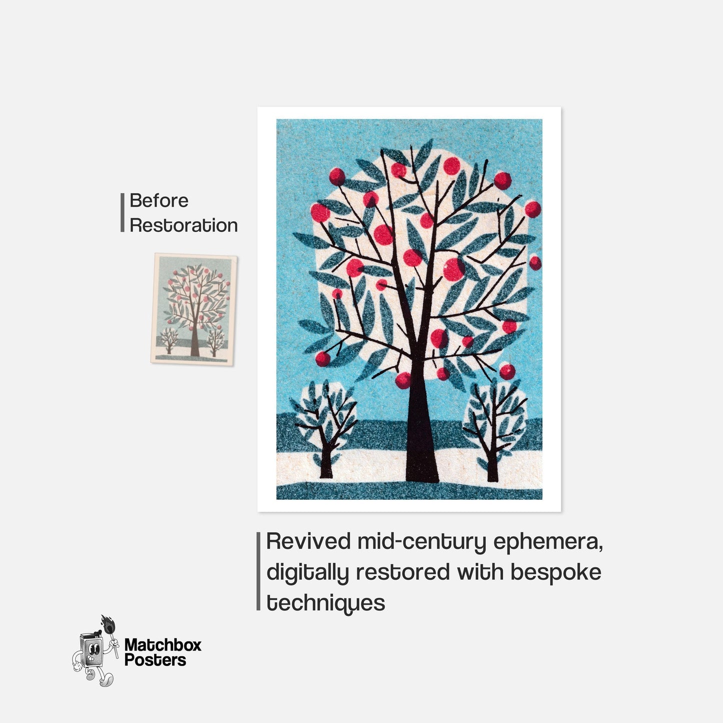 Stylized Tree - vintage matchbox label print - framed wall art preview