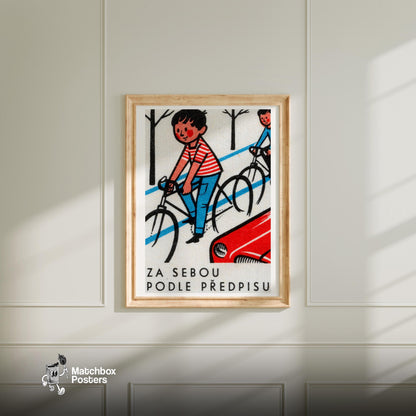 Boys Cycling - vintage matchbox label print - bedroom mockup