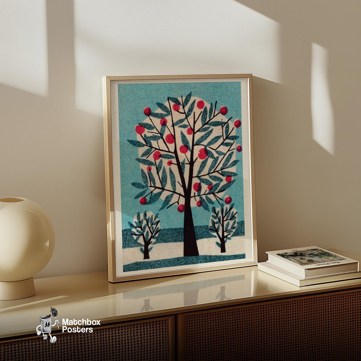 Stylized Tree - vintage matchbox label print - size comparison