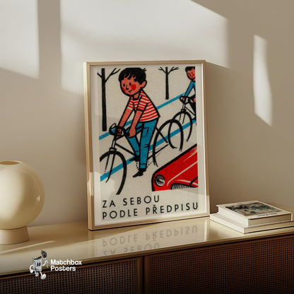 Boys Cycling - vintage matchbox label print - size comparison