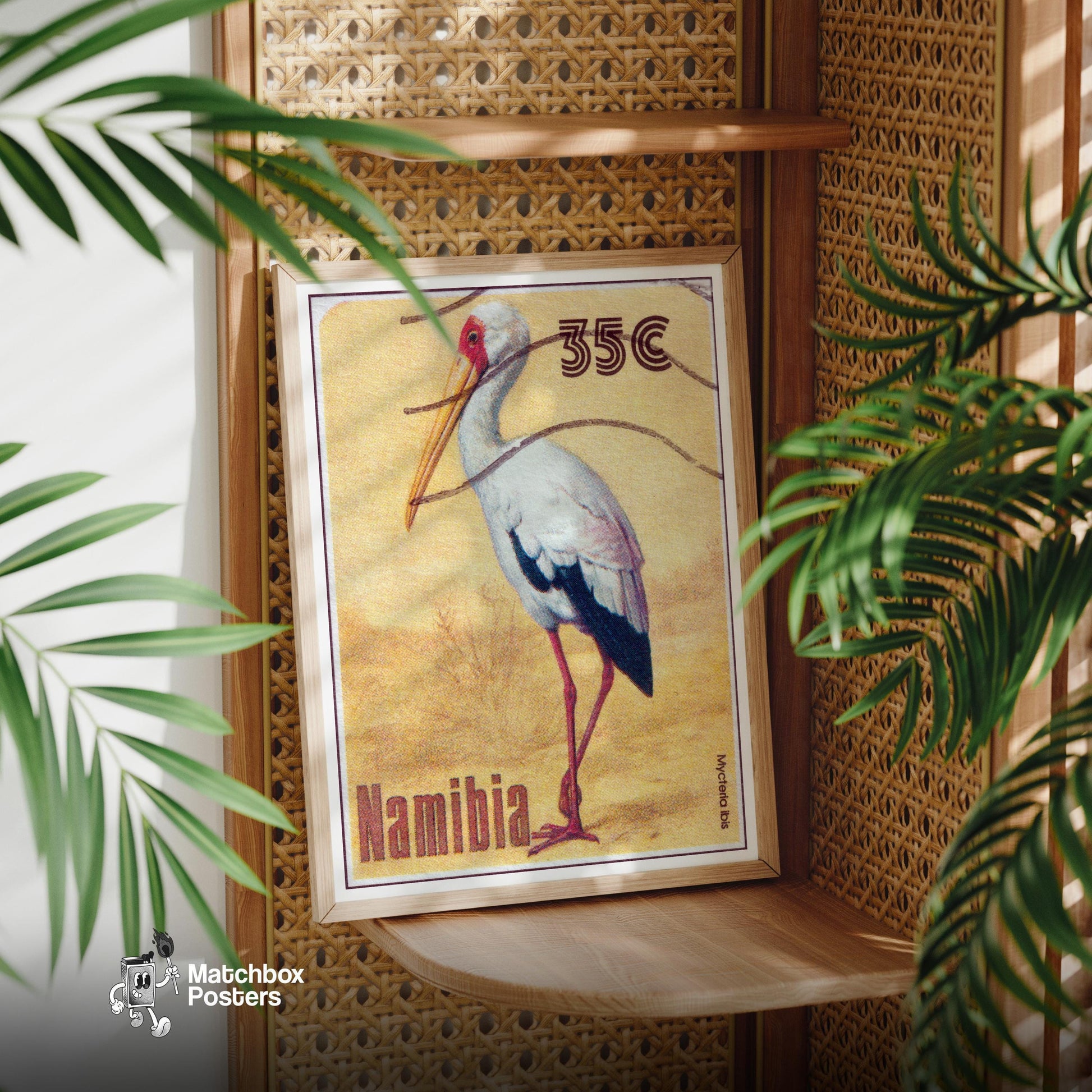 Mycteria Ibis - vintage matchbox label print - office wall