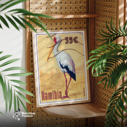 Mycteria Ibis - vintage matchbox label print - office wall