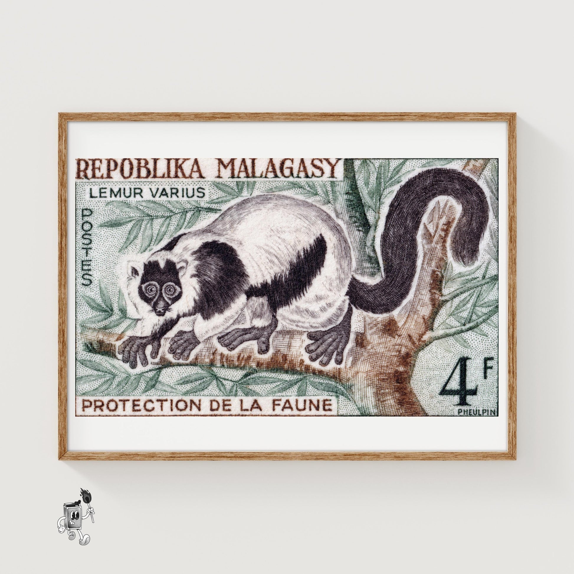 Lemur - vintage matchbox label print