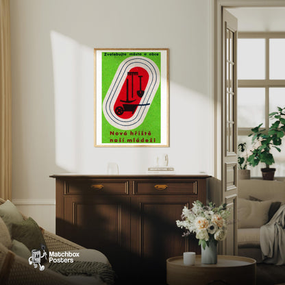 Build New Playgrounds - vintage matchbox label print - living room mockup