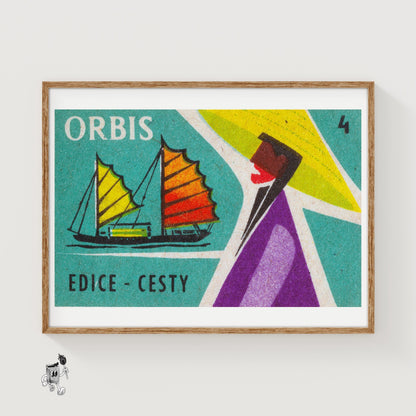 Sailboat Czechoslovakia Mid-Century Matchbox Label - vintage matchbox label print