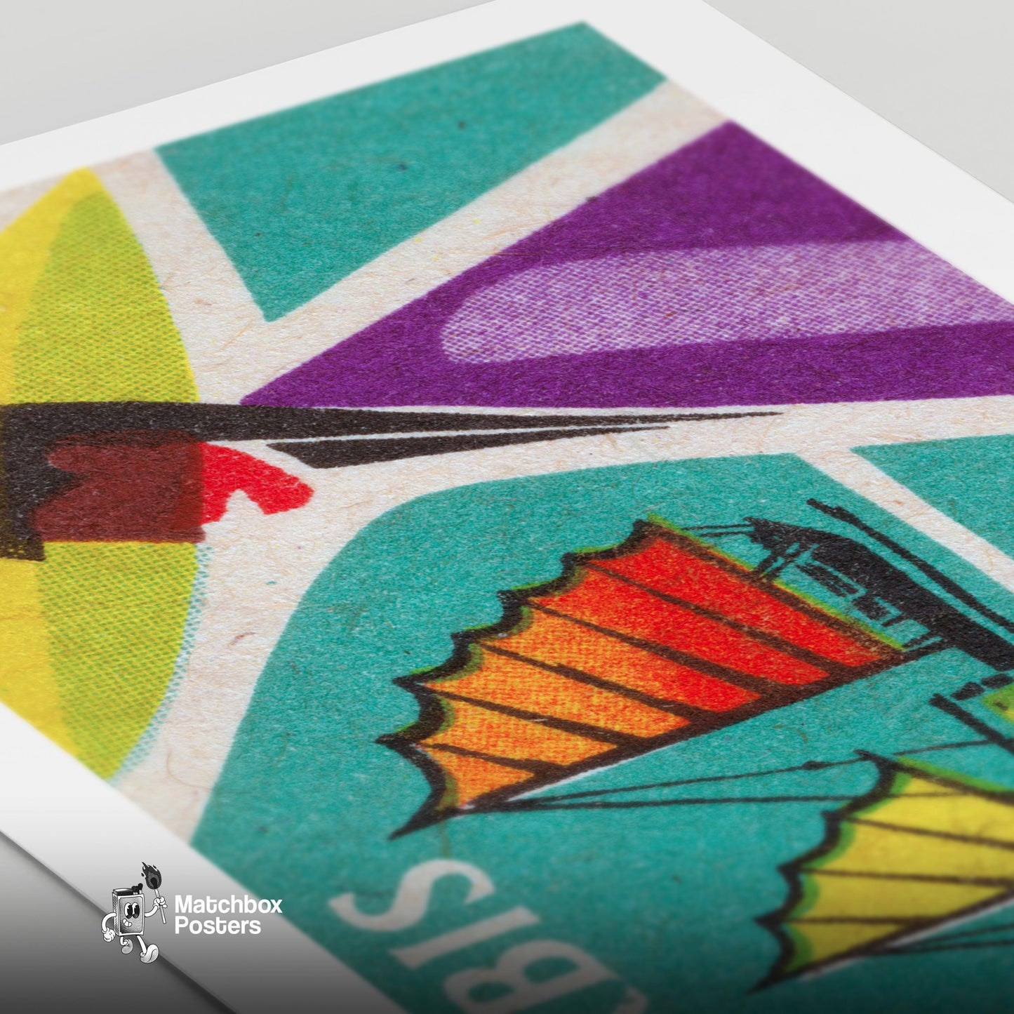 Sailboat Czechoslovakia Mid-Century Matchbox Label - vintage matchbox label print - close-up detail