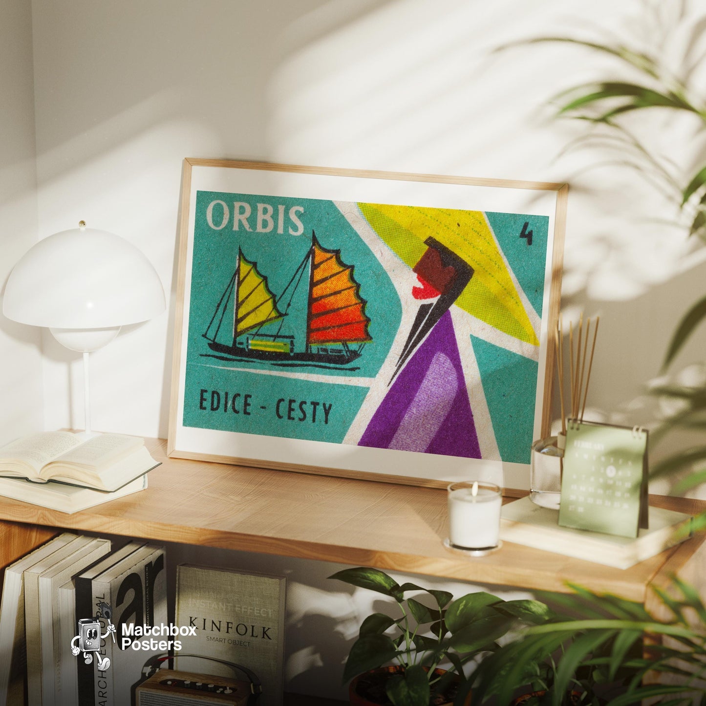 Sailboat Czechoslovakia Mid-Century Matchbox Label - vintage matchbox label print - office wall