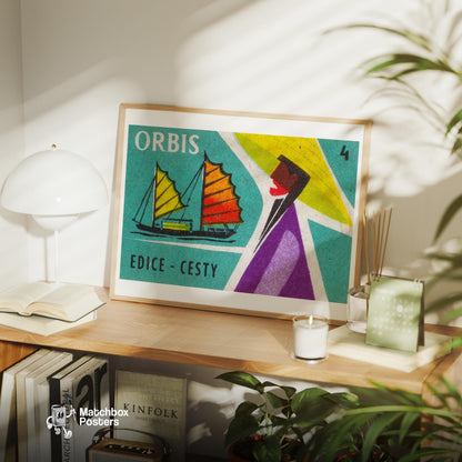 Sailboat Czechoslovakia Mid-Century Matchbox Label - vintage matchbox label print - office wall