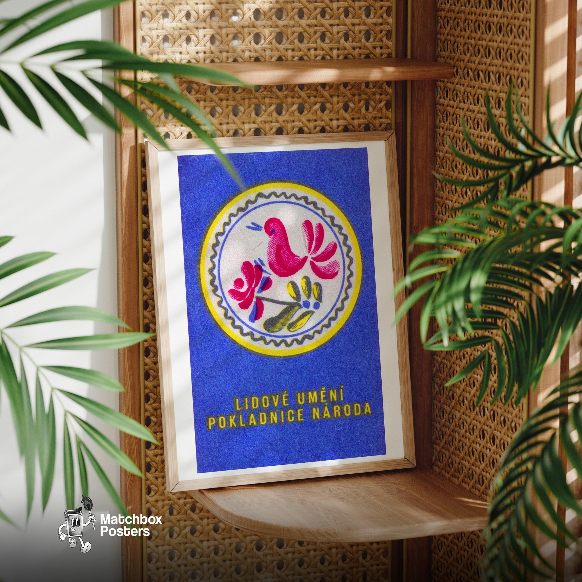 Pink Bird - vintage matchbox label print - office wall