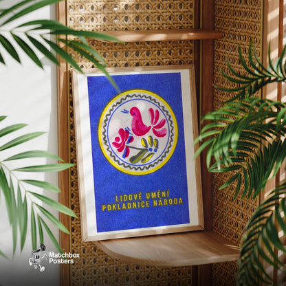 Pink Bird - vintage matchbox label print - office wall