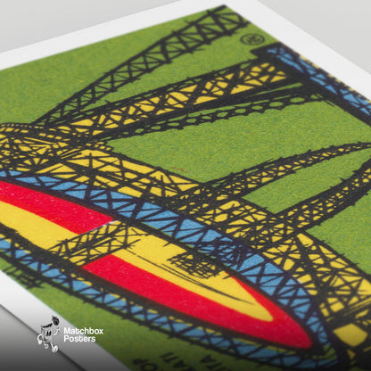 Illustration Of A Radio Telescope - vintage matchbox label print - close-up detail