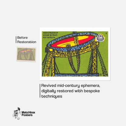 Illustration Of A Radio Telescope - vintage matchbox label print - framed wall art preview