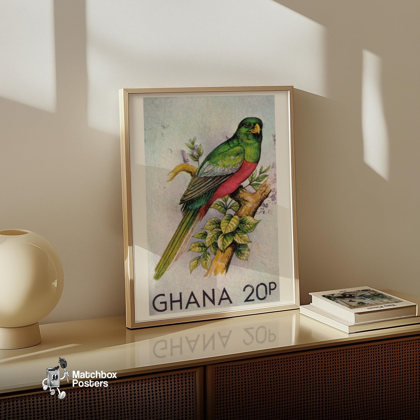 Green Bird - vintage matchbox label print - size comparison