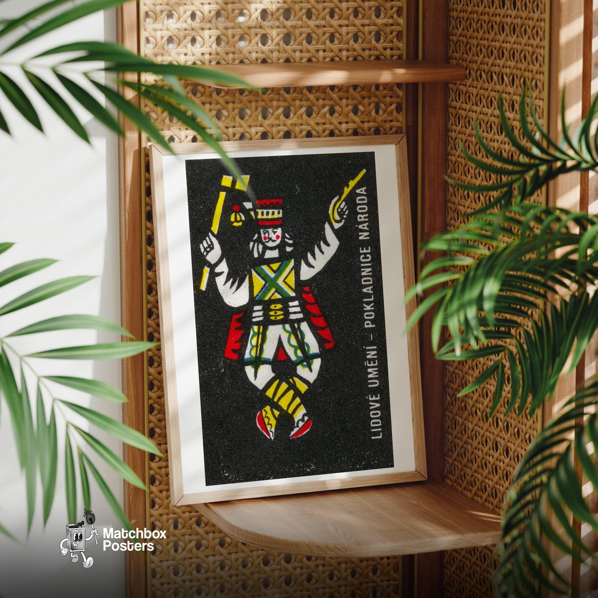 Dancing Folk King - vintage matchbox label print - office wall