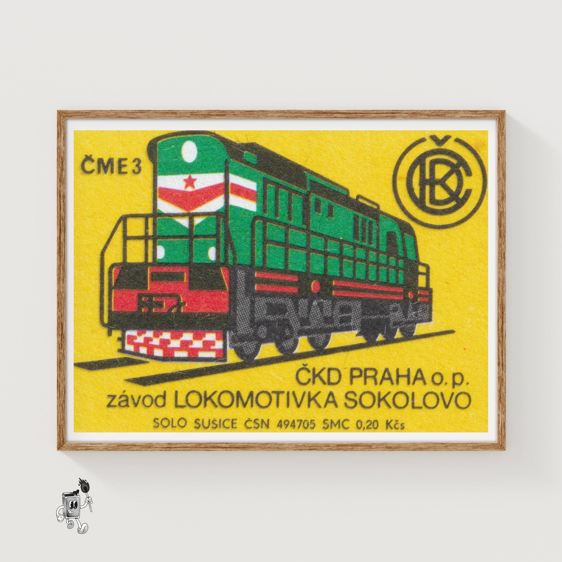 Green Locomotive - vintage matchbox label print