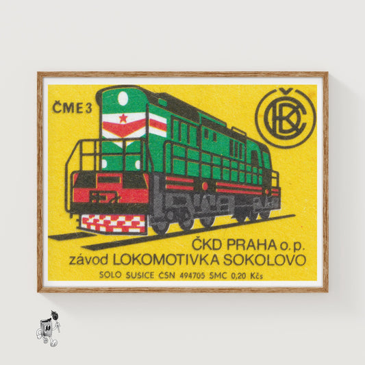 Green Locomotive - vintage matchbox label print