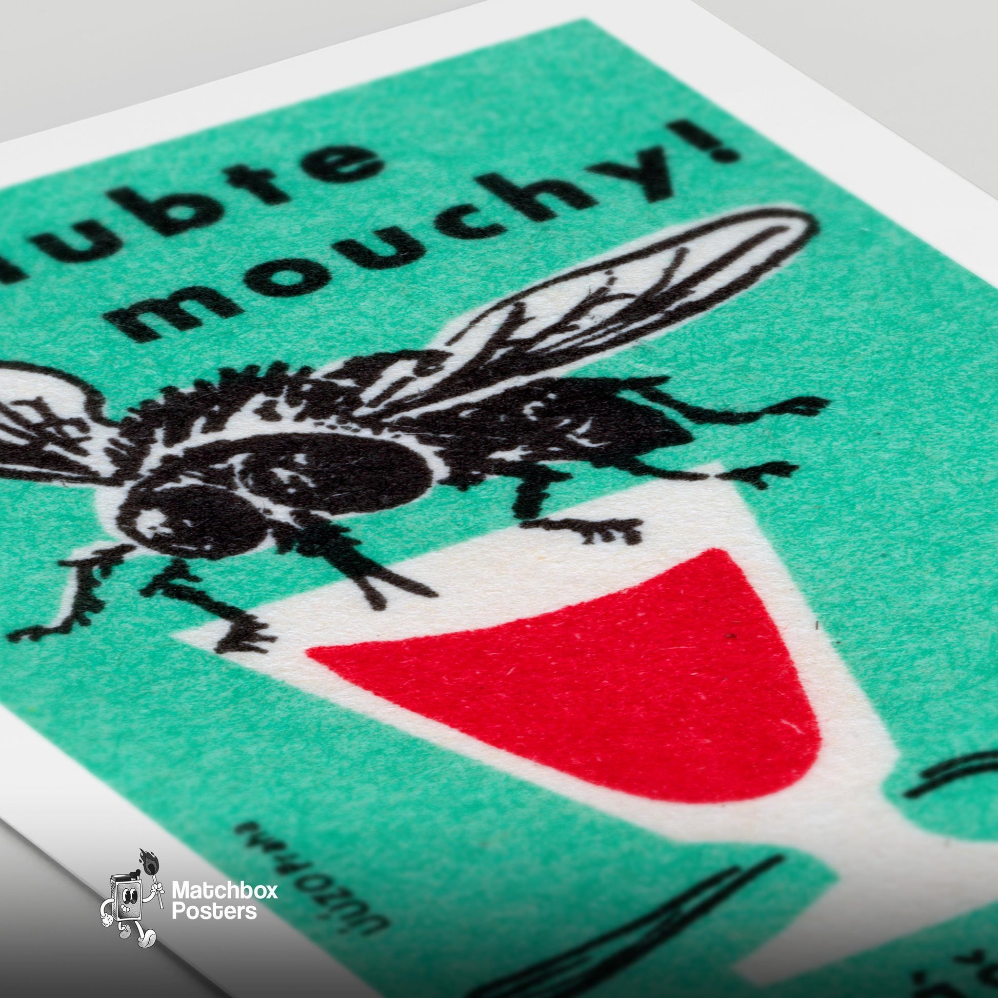 Illustration Of A Fly - vintage matchbox label print - close-up detail